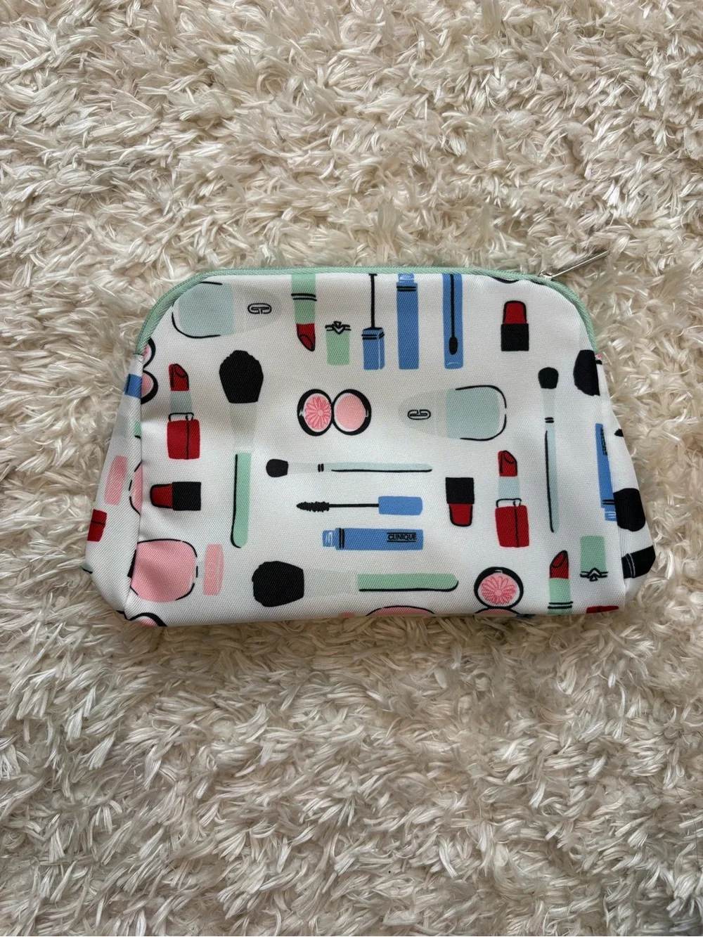 kate spade x Clinique Collab White Turquoise Multicolor Cosmetic Pouch Makeup